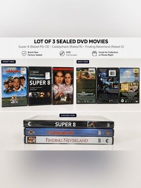 Lot of 3 Sealed DVD Movies Super 8 Caddyshack Finding Neverland New